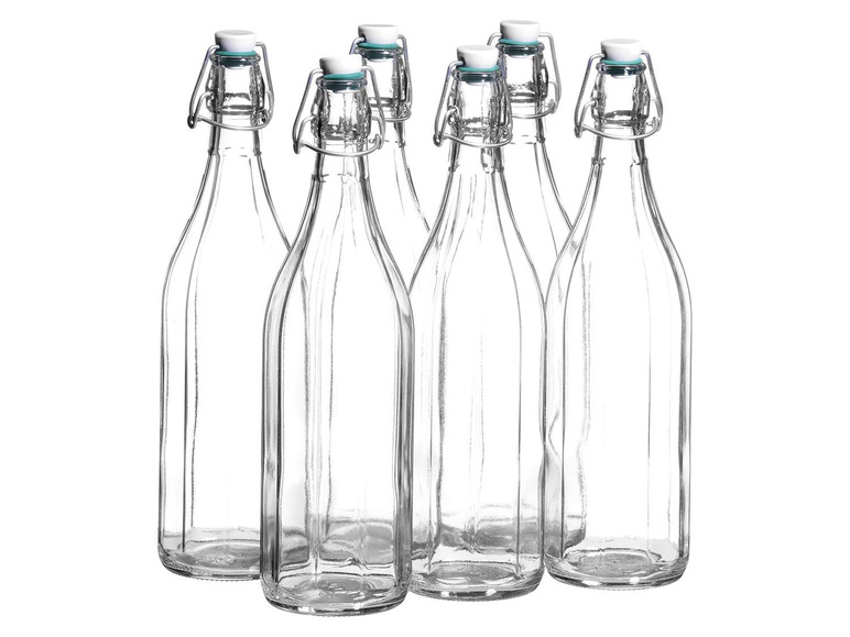 Gehe zu Vollbildansicht: MÄSER 1 Liter Glasflasche mit Bügelverschluss, 10-Kant Glas, im 6er-Set - Bild 1