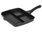 Eine schwarze Grillpfanne mit drei Fächern.