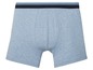 Blaue Boxershorts mit blauem und schwarzem Bund.