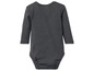 Ein dunkelgrauer Babybody mit langen Ärmeln.