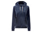 Ein dunkelblauer, weicher Velours-Hoodie.