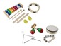 Ein Xylophon, Tamburin, Maracas, ein Dreieck und Glöckchen.