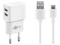 Goobay USB-Ladegerät mit zwei Ports und USB-C-Kabel.