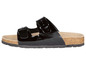 Schwarze Sandalen mit Schnallen und Korksohle.