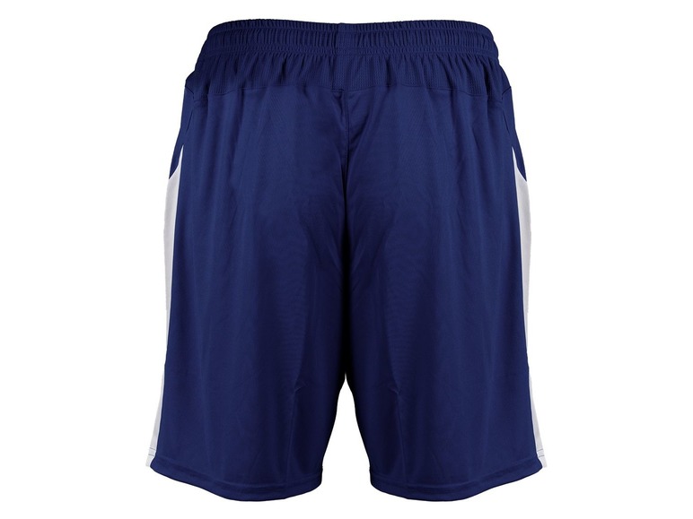 Blaue Sport Shorts mit weißen Akzenten.