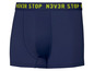 Dunkelblaue Boxershorts mit grünem N3VR STOP Band.