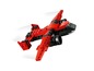 Ein rotes und schwarzes Lego-Flugzeug.