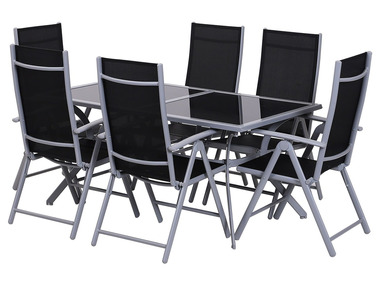 Outsunny Gartensitzgruppe, 7-teilig - Tisch & 6 Stühle, schwarz/grau