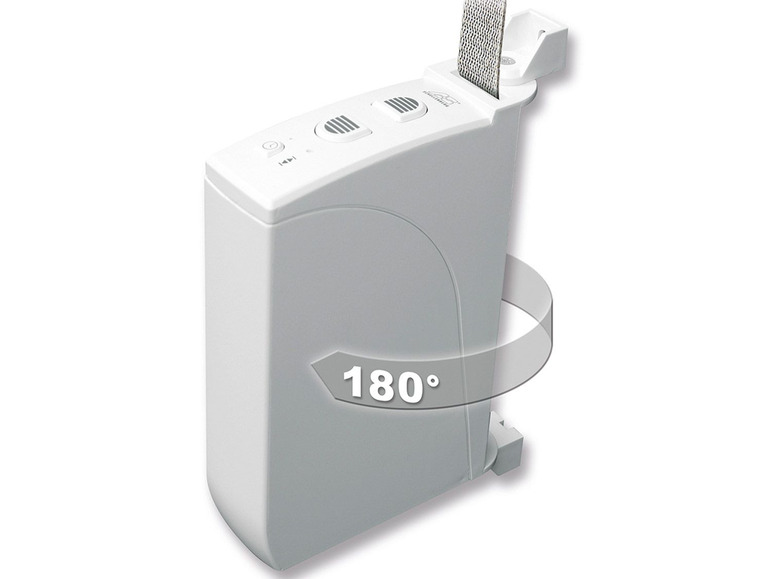 Ein weißer Motorblock für ein Drehfenster mit einem 180° Drehwinkel.