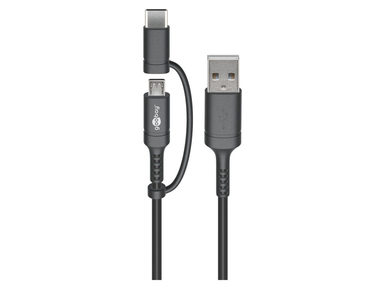 Gehe zu Vollbildansicht: Goobay USB-A 2.0 auf USB-C™ und Micro-USB 2.0 Kabel, schwarz, 1 m - Bild 1