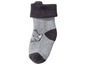 Graue Babysocke mit Tiermotiv.