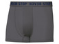 Graue Boxershorts mit dem Schriftzug 'N3VR STOP'.
