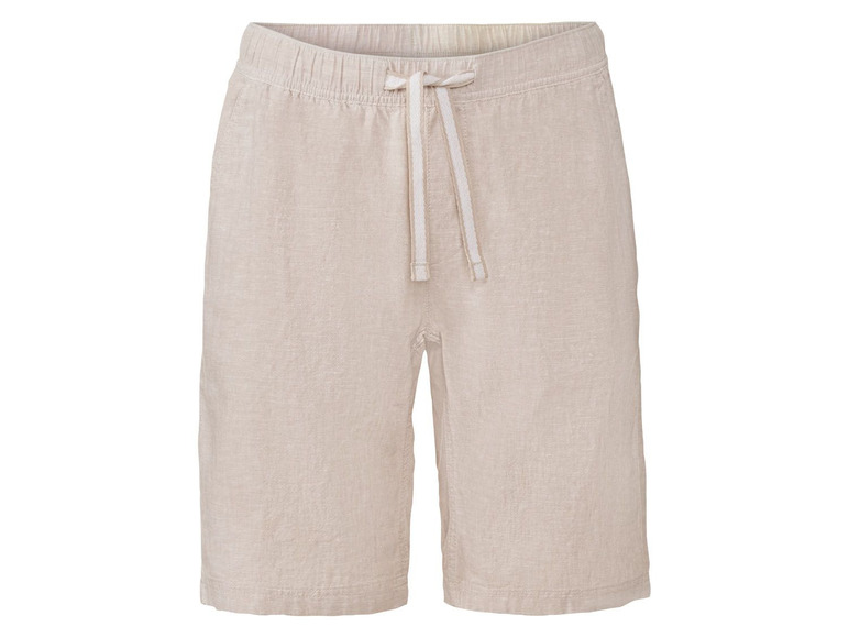 Beige Leinen Shorts mit Kordelzug.