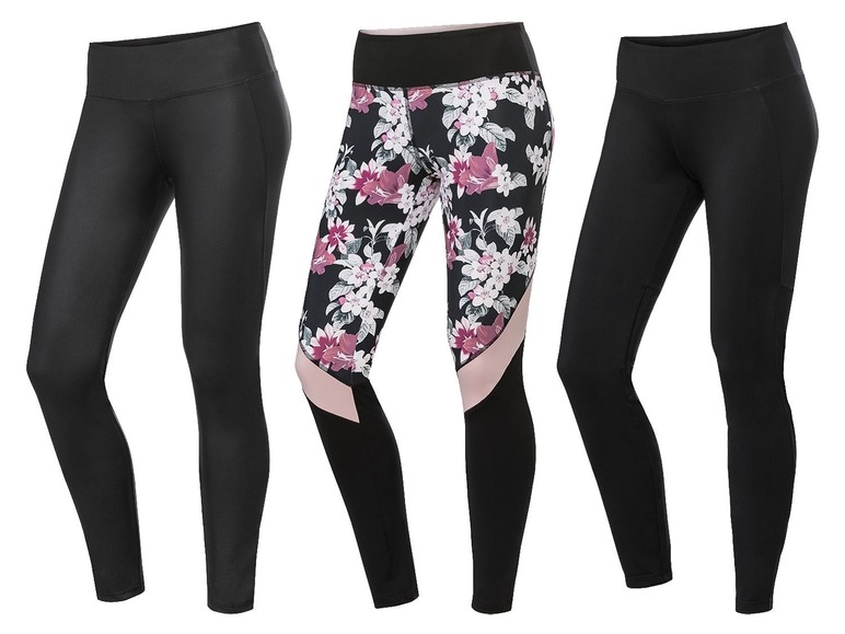 Schwarze und blumige Leggings zum Sport.