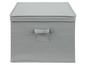 Eine graue Aufbewahrungsbox mit Deckel und Griff.
