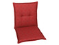 Ein rotes Gartenstuhlkissen mit geometrischem Muster.