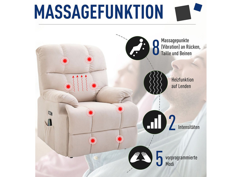 Gehe zu Vollbildansicht: HOMCOM Massagesessel mit Wärmefunktion und Aufstehhilfe - Bild 8