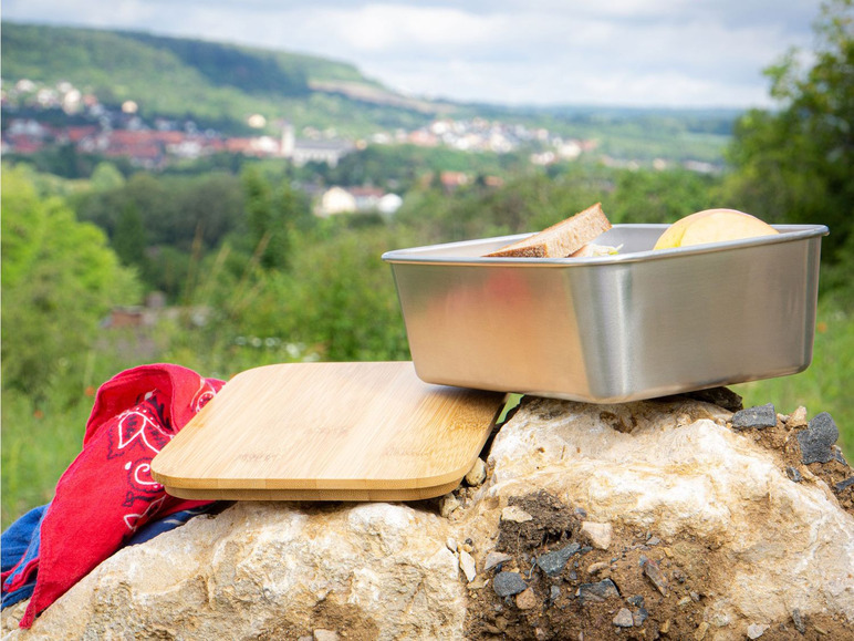 Gehe zu Vollbildansicht: ECHTWERK Praktische Lunchbox aus hochwertigem Edelstahl mit Bambusdeckel und Silikonband - Bild 12