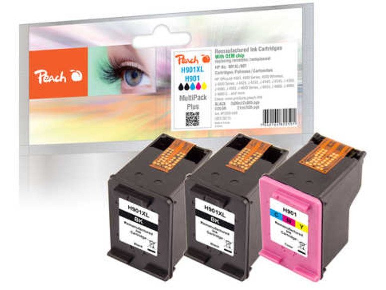 Gehe zu Vollbildansicht: Peach Multi Pack Plus Druckköpfe kompatibel zu HP No. 901XL black, CC654AE, No. 901 color, CC656AE (wiederaufbereitet) - Bild 1