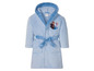 Ein blauer Bademantel mit Kapuze für Kinder mit einem Bild von Elsa und Anna aus Frozen.