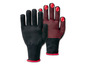 Zwei Paar schwarze Handschuhe mit roten Punkten.