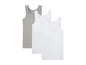 Drei Basic-Tanktops: ein graues und zwei weiße.