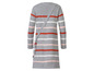 Gestreiftes graues Strickkleid mit langen Ärmeln.