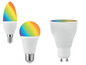 Drei farbige LED-Lampen mit Regenbogenfarben.