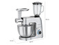 Eine silberne Profi Cook Küchenmaschine mit Mixer, Fleischwolf und Schüssel.