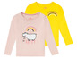 Zwei langärmelige T-Shirts für Mädchen mit einem Nilpferd- und einem Regenbogen-Motiv.