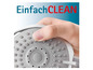 Eine Hand hält einen Duschkopf mit dem Text 'EinfachCLEAN'.