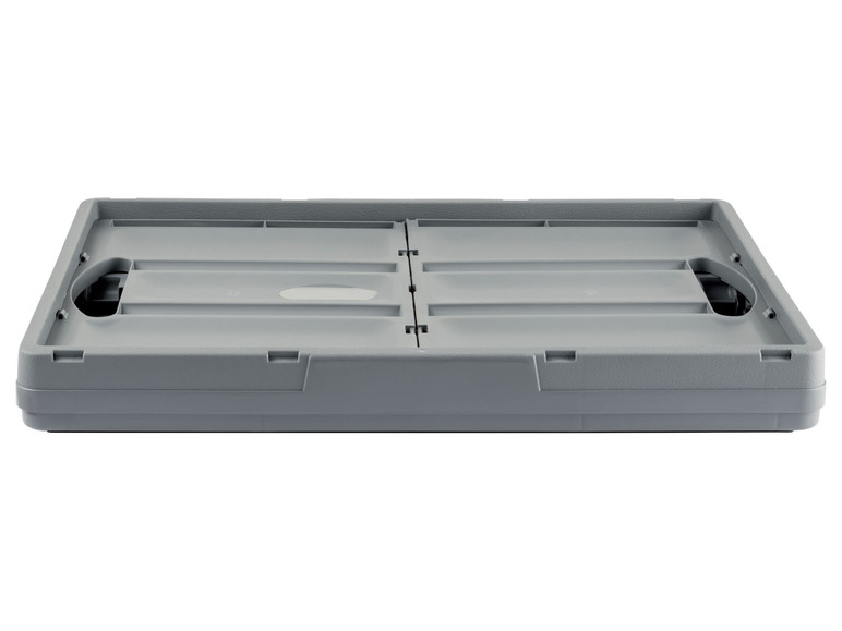 Eine graue, zusammenklappbare Plastikbox.