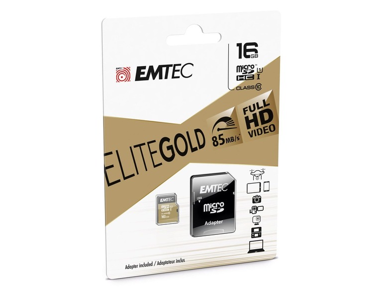 Gehe zu Vollbildansicht: Emtec microSDHC UHS1 U1 EliteGold Speicherkarte (16 GB) - Bild 2