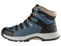 Ein blauer und schwarzer wasserdichter Wanderschuh.