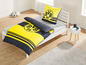 BVB Bettwäsche mit schwarz-gelben Streifen und dem Logo von Borussia Dortmund