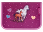 Eine violette Etui mit Pferden und Herzen, der Marke Gerlitz.