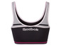 Ein schwarzer Sport-BH von Reebok mit Streifen.