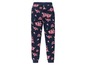 Dunkelblaue Jogginghose mit rosafarbenem Blumenmuster.