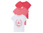 Drei T-Shirts für Mädchen mit rosa und weißen Designs.
