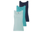 Drei unifarbene Tanktops in Blau, Türkis und Mintgrün.