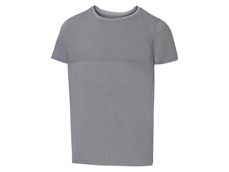 Ein graues T-Shirt mit kurzen Ärmeln, ideal zum Sport.