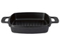 Eine schwarze Gusseisen-Grillpfanne mit zwei Griffen.