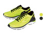 Zwei Paar gelbe Laufschuhe mit schwarzen Details.