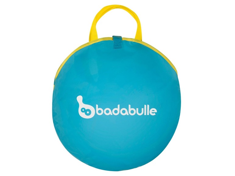 Blauer aufblasbarer Ball mit gelbem Griff von Badabulle.