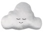 Ein graues Kissen in Wolkenform mit Sternen.
