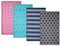 Vier verschiedene Outdoor-Teppiche mit geometrischen Mustern