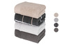 Ein Stapel Handtücher in Beige, Grau, Schwarz und Dunkelgrau.