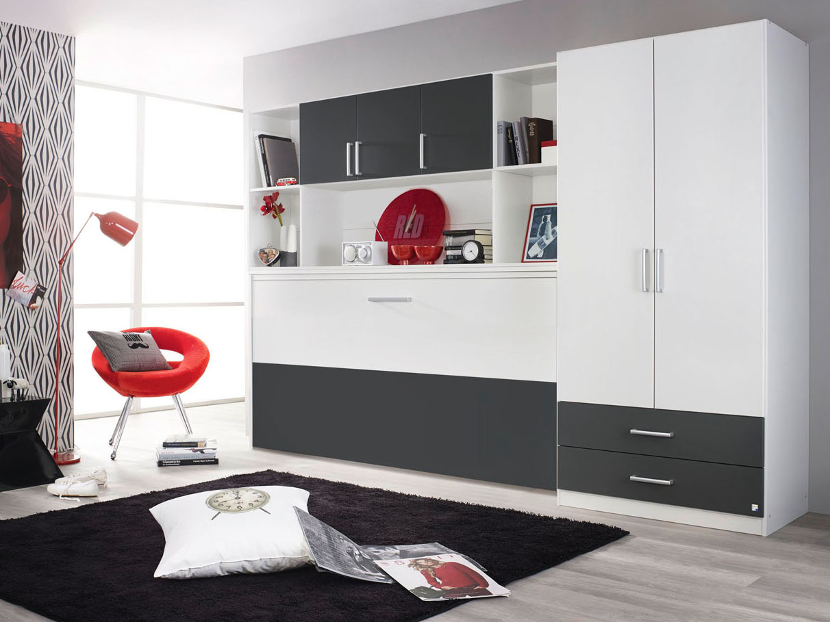 RAUCH ORANGE ALBERO Querklappbett mit Regalelement und Schrank (Alpinweiß, Grau-metallic, Schrank: 2-türig) – Bild 2 von 4