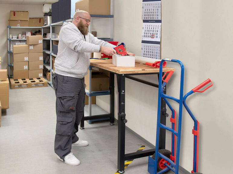 Höhenverstellbare Werkbank, B 135 X T 60 X H 85 - 105cm, 200kg Belastung, FSC 100%, Fichte