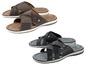 Zwei Paar Herren-Sandalen in Braun und Schwarz mit Kreuzriemen.